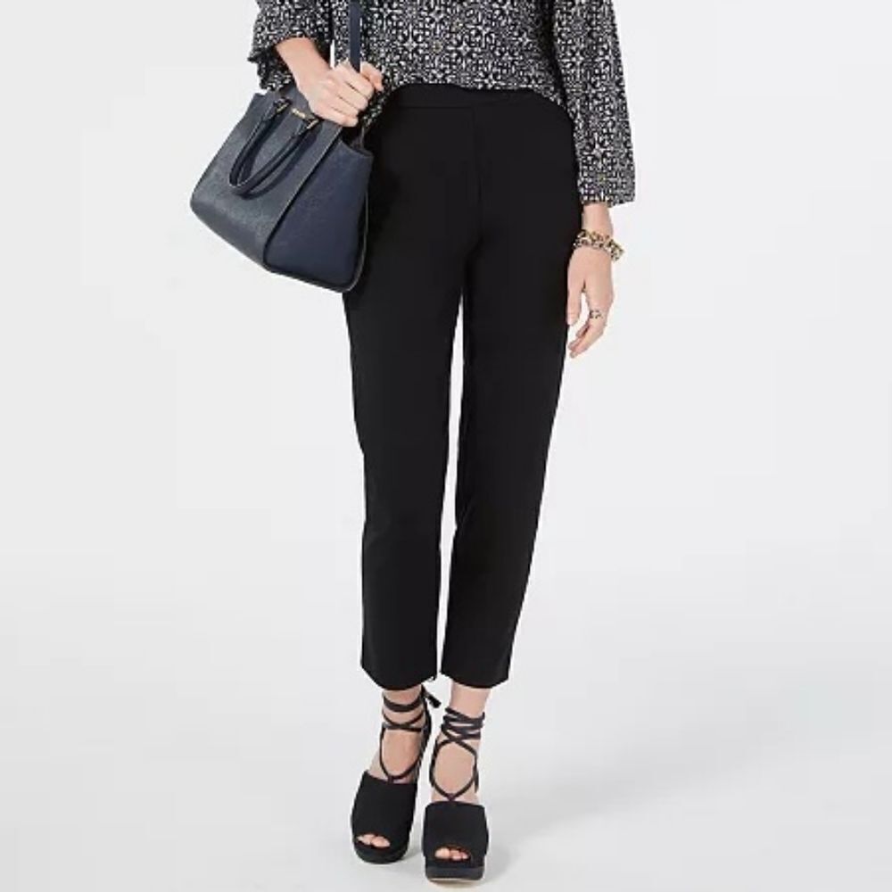 🆕️ Michael Kors Pull On Petite Slit Ankle Cropped High Waist Dress Pants Black